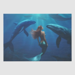 Papel De Seda Linda Sereia Nadando Com Baleias De Socorro,