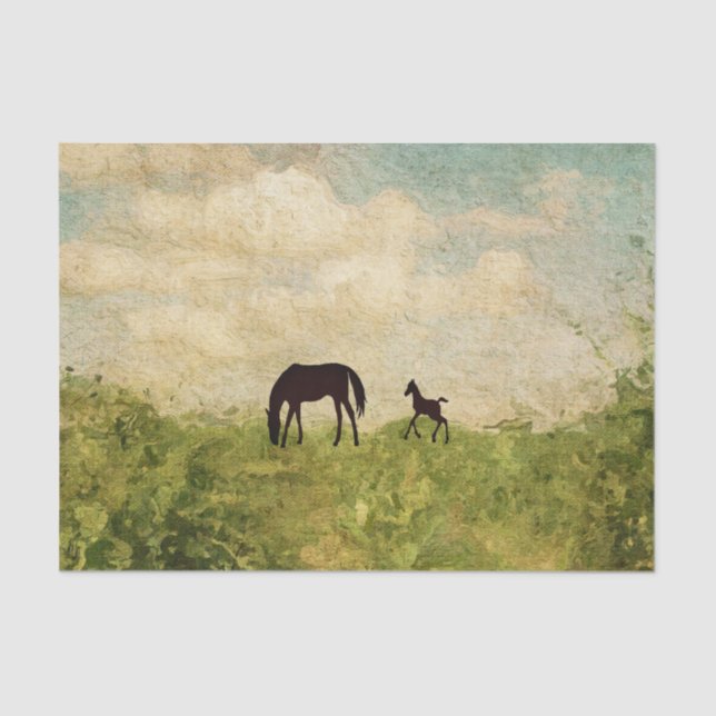 Papel De Seda Linda Silhouette Mare e Foal Horse (Frente )