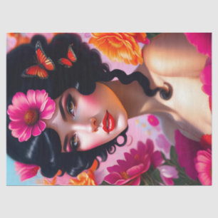 Papel De Seda Linda Vintage Lady Na Desnutação Vermelha