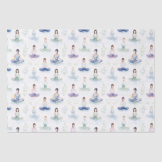Papel De Seda Linda Watercolor Yoga Girls Meditando Natureza