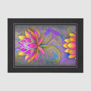 Papel De Seda Lindas Flores de Lótus, Ornamentado Cor-de-Rosa, R