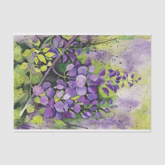 Papel De Seda Lindas Flores De Wisteria Em Aquarela (Frente )