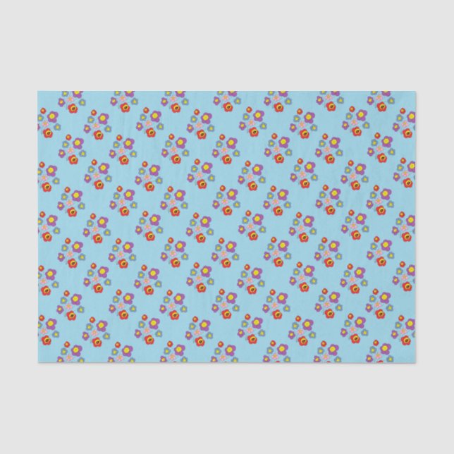 Papel De Seda Lindas joaninhas e flores azuis em padrão (Frente )