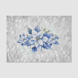 Papel De Seda Lindas Poinsettias de Natal Azuis Decoupage