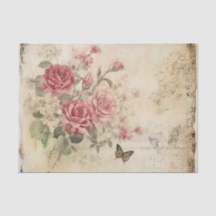 Papel De Seda Lindíssimo Spray de Rosas Cor-de-Rosa em Pergaminh