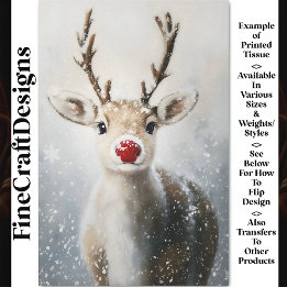 Papel De Seda Lindo Capricho Rena Rudolph Na Neve BW6 Decoupage