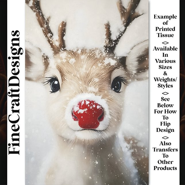 Papel De Seda Lindo Capricho Rena Rudolph na Neve BW7 Decoupage (Criador carregado)