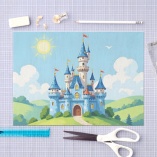 Papel De Seda Lindo castelo azul e branco