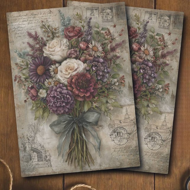 Papel De Seda Lindo Conjunto de Decoupage de Flores Escuras Efêm (Criador carregado)