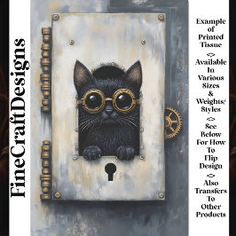 Papel De Seda Lindo Gatinho Preto Espiando Steampunk AP3 Decoupa