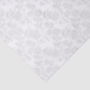 Papel De Seda Lindo Impresso Floral de Damasco Branco