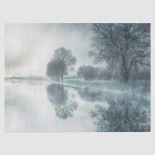 Papel De Seda Lindo inverno Natureza Cena Árvores Lago Fog