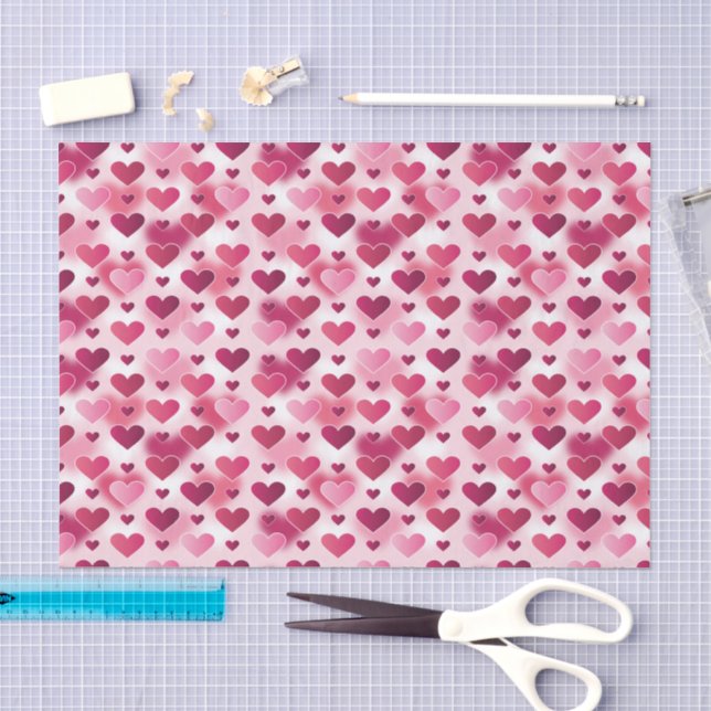 Papel De Seda Lindo padrão de Corações Rosa (Arte )