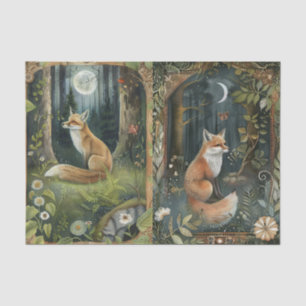 Papel De Seda Lindo Par de Raposas ao Luar na Floresta
