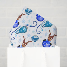Papel De Seda Lindo Rena de Natal Azul Festivo
