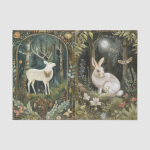 Papel De Seda Lindo Veado Branco & Coelho ao Luar na Floresta