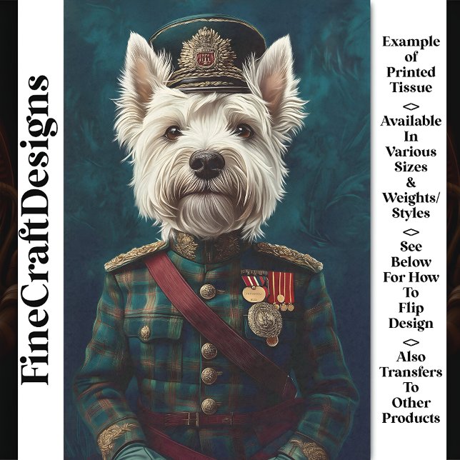 Papel De Seda Lindo Westie Branco, Uniforme Militar CF1 Decoupag (Criador carregado)