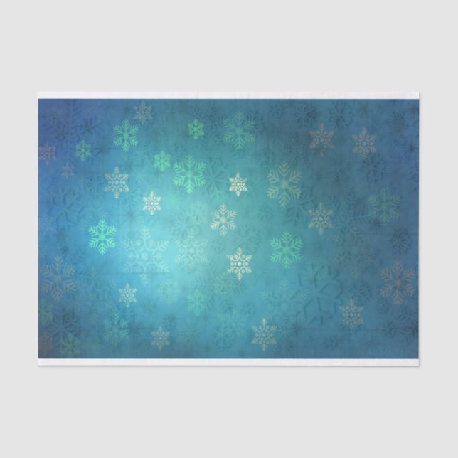 Papel De Seda Lindos flocos de neve em tons de verde azul (Frente )