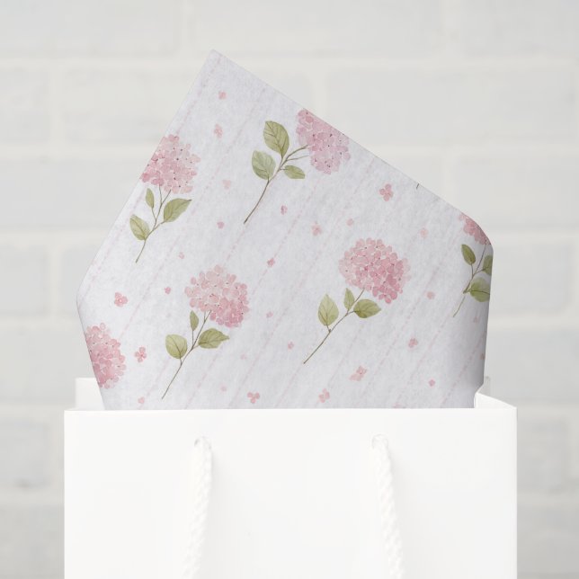 Papel De Seda Lindos Flores de Hortênsia Rosa no Chá de Noiva (Sacola de presentes)