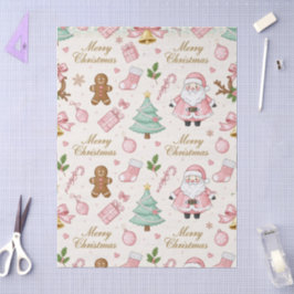 Papel De Seda Lindos Laços de Papai Noel em Aquarela Rosa Natal