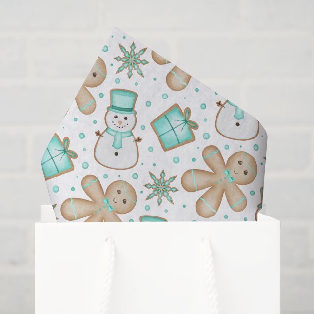 Papel De Seda Lindos Miúdos Biscoitos de Natal em Azul (Sacola de presentes)