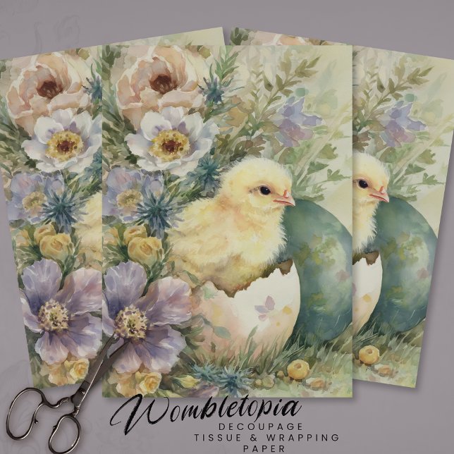 Papel De Seda Lindos Pintinhos de Páscoa Flores Silvestres da Pr (Criador carregado)