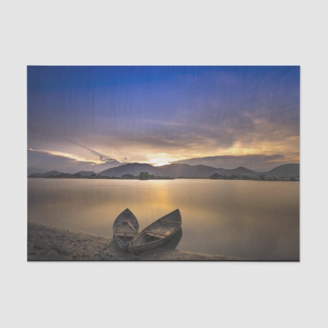 Papel De Seda Lindos Rowboat Water Sunrise Foto (Frente )
