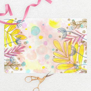 Papel De Seda Linha Botânica Whimsical Art Pastel Watercolor