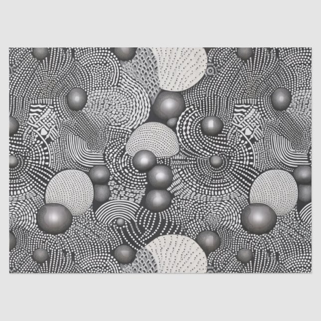 Papel De Seda Linhas Geométricas Abstratas Preto e Branco Fluind (Frente )