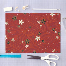 Papel De Seda Linhas onduladas, adornadas com flores pretas e br