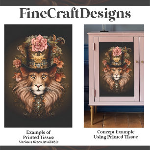 Papel De Seda Lion Floral Magnífico Steampunk Na Dissociação Do