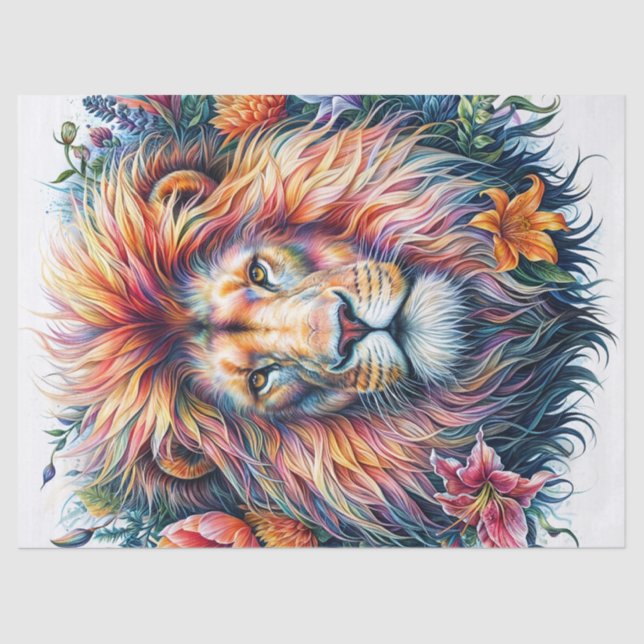 Papel De Seda Lion Watercolor Floral Colorido (Frente )