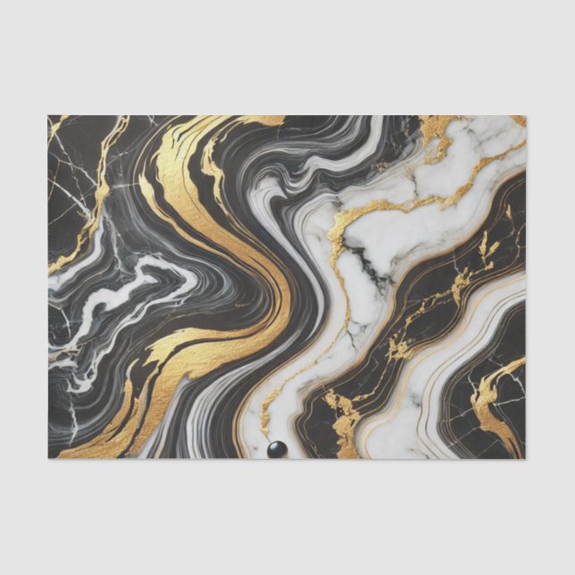 Papel De Seda Liquido Dourado Preto Branco Mármore Visual Glam C (Frente )