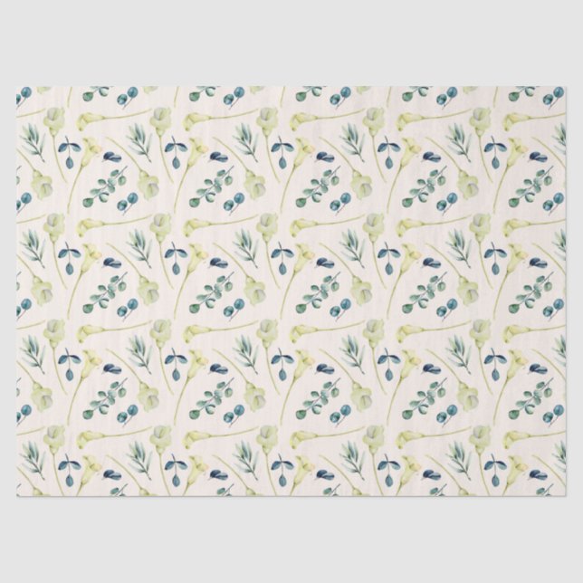 Papel De Seda Lírio Calla Branco e Eucalipto  (Frente )