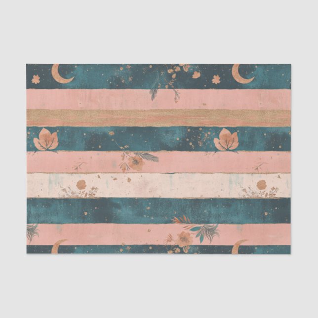 Papel De Seda Listra Celestial em Teal e Argila com Detalhes Tri (Frente )