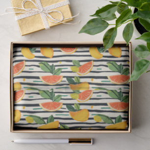 Papel De Seda Listra de Fruta Tropical Amarela Laranja Rosa e Ve