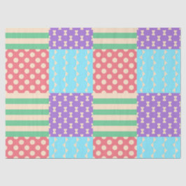 Papel De Seda Listra de Xadrez Pastel com Bolinhas e Laço Geomét
