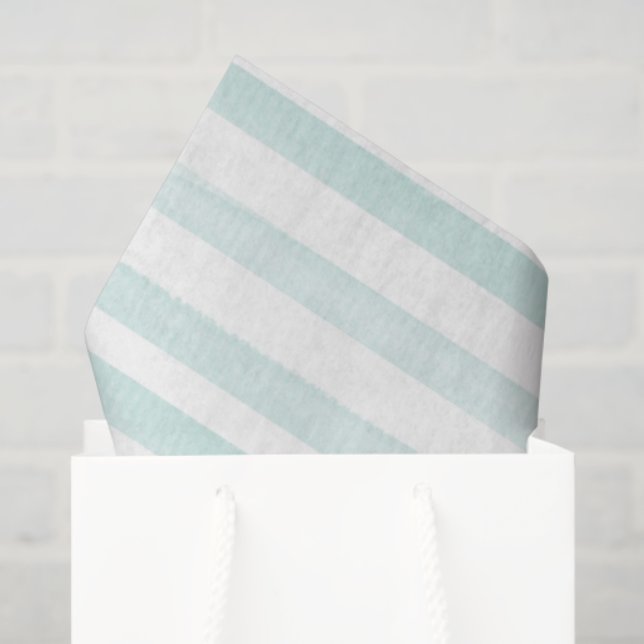 Papel de Seda Listras Aquarela Verde Claro Branco (Sacola de presentes)