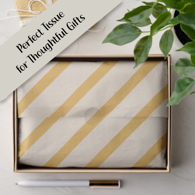 Papel De Seda Listras Bege Creme Marfim Amarelo  (Yellow and cream-colored striped gift tissue paper)