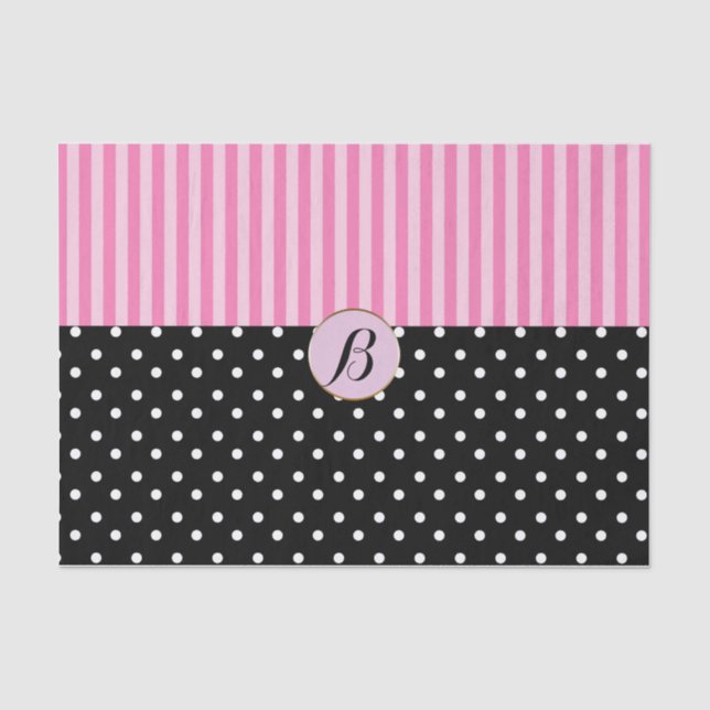 Papel De Seda Listras Bolinhas Preto Rosa Moderno Chic Parisiens (Frente )