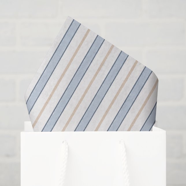 Papel De Seda Listras Brancas Creme Azul Dia dos Pais  (Sacola de presentes)