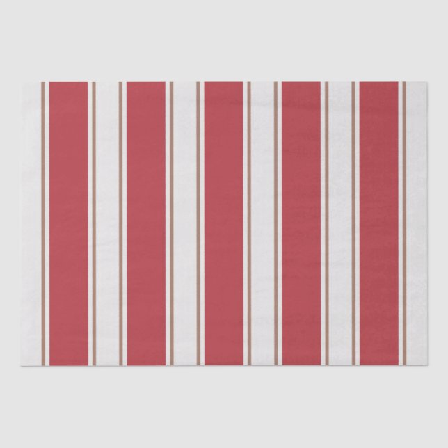 Papel De Seda Listras Clássicas de Rato Vermelho, Branco e Mocha (Frente )