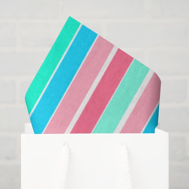 Papel De Seda Listras de Azul-petróleo e Rosa (Sacola de presentes)