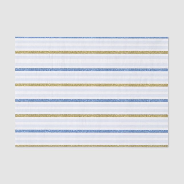 Papel De Seda Listras de brilho azul e dourado (Frente )