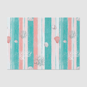 Papel De Seda Listras de Coral Padrão de Aquarela Costeira (5)
