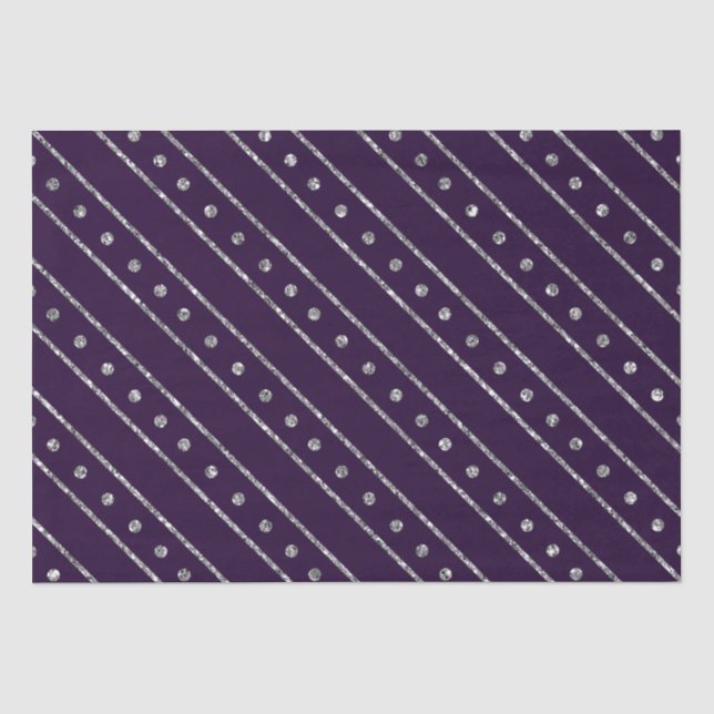 Papel De Seda Listras de Natal com Brilho Roxo e Prata Elegantes (Frente )