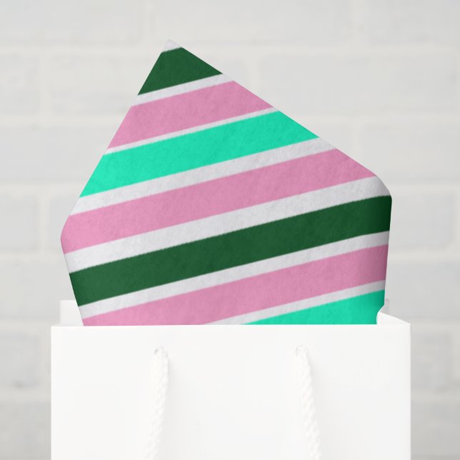 Papel De Seda Listras de Natal Cor-de-Rosa e Verde  (Sacola de presentes)