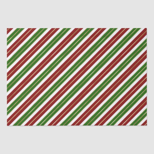 Papel De Seda Listras de Natal em Verde, Vermelho e Dourado com  (Frente )