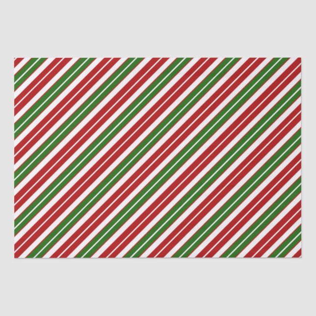 Papel De Seda Listras de Natal Vermelhas, Brancas e Verdes (Frente )