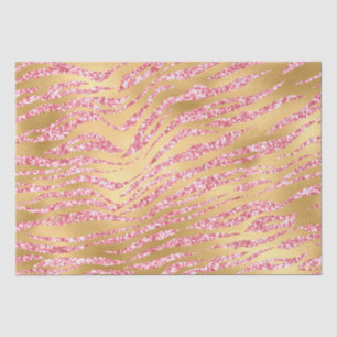 Papel De Seda Listras de Tigre com Brilho Rosa e Dourado Glam